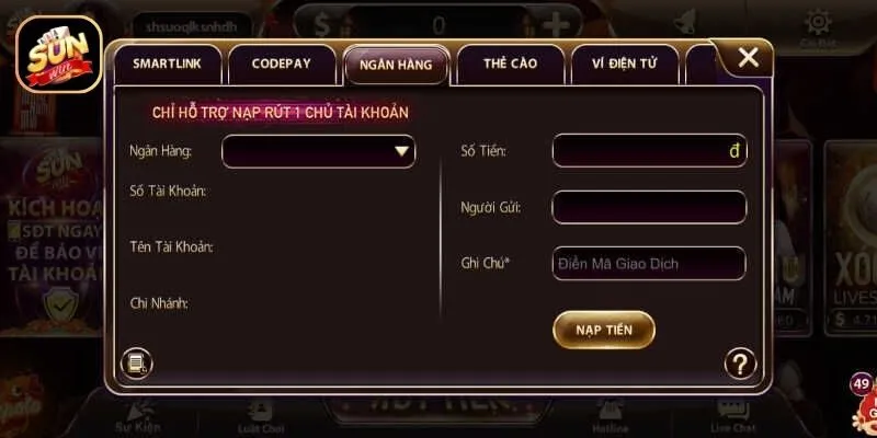 Thủ tục nạp tiền Internet Banking
